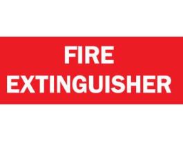 Fire Extinguisher Sign, 5" H x 14" W x 0.006" D, White on Red, Polyester