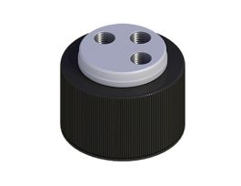Solvent Delivery Cap with 304 SS Port Thread Inserts, three 1/4"-28, GL38; 1/ea