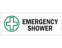Emergency Shower Sign, 10" H x 14" W x 0.06" D, Polystyrene, Black/Green on White