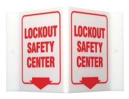 V Lockout safety Center Sign, 6" H x 9" W x 4" D, Acrylic