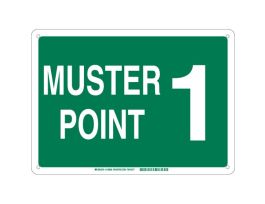 Muster Point 1 Sign, 18" H x 24" W x 0.06" D, Green on White, Polystyrene