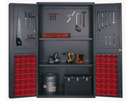CABINET W/ 64 RED BINS STEEL 48X24X72IN