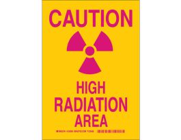 CAUTION High Radiation Area Sign, 10" H x 7" W x 0.06" D, Polystyrene