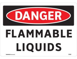 DANGER Flammable Liquids Sign, 7" H x 10" W, Black/Red on Glow, Aluminum