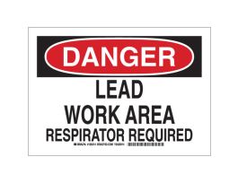 DANGER Lead Work Area Respirator Required Sign, 10" H x 14" W x 0.006" D, Polyester