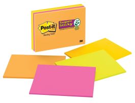 Post-it® Super Sticky Notes 6845-SSP, 8 in x 6 in (203 mm x 152 mm), Energy Boost Collection, 4 Pads/Pack