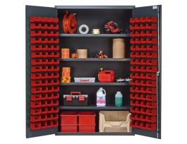 CABINET W/128 RED BINS STEEL 48X24X78IN