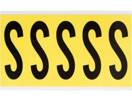 Repositionable Vinyl 4 in Black on Yellow, Letters S Card of 5 Labels