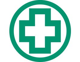 FIRST AID Hard Hat Labels, 2" Dia, Card of 4 Labels, Green on White