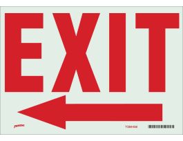 BradyGlo Exit With Left Arrow Sign, 7" H x 10" W x 0.008" D, Polyester