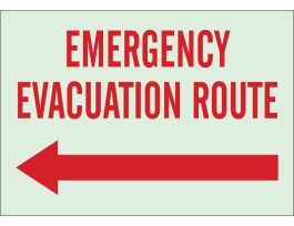 BradyGlo Emergency Evacuation Route Sign, 7" H x 10" W x 0.063" D, Red on Glow, Polystyrene