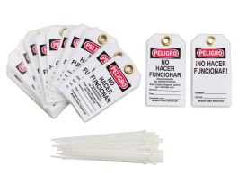 Lockout Tagout Tag PELIGRO Polyester Black, Red on White 25/PK