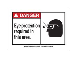 DANGER Eye Protection Required In This Area. Sign, 10" H x 14" W x 0.06" D, Polystyrene
