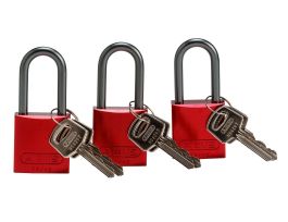 Standard Key Retaining Aluminum Padlocks 1.5 in Aluminum Shackle KA Red 3PK