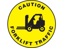 Slip-Gard Floor Sign, Caution Forklift Traffic (w/Graphic), 17" Round, EA