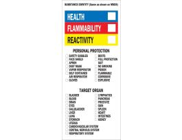 HEALTH FLAMMABILITY REACTIVITY Label, 8" H x 3" W x 0.0038" D, Black/Blue/Red/Yellow on White