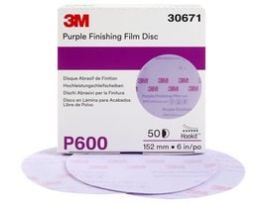 3M™ Hookit™ Purple Finishing Film Abrasive Disc 260L, 30671, 6 in, P600, 50 discs per carton, 4 cartons per case
