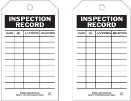 Tag INSPECTION RECORD Polyester 7x4 Black on White 10/PK