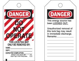 DANGER Do Not Operate Energy Source Lockout Tagout Tags Paper 5.75x3 100PK