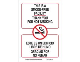 Bilingual This Is A Smoke- Free Facility Thank You For Not Smoking Sign, 14" H x 10" W x 0.06" D, Polystyrene