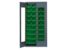 CABINET CLEARVIEW W/28 GRN BINS STL 36IN