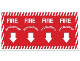 Fire Extinguisher Sign, 14" H x 28" W x 0.006" D, White on Red, Polyester
