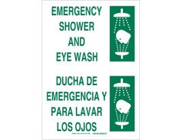 Bilingual Emergency Shower And Eye Wash Sign, 10" H x 7" W x 0.035" D, Aluminum
