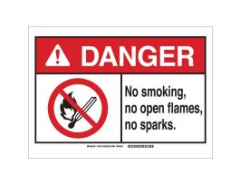 DANGER No Smoking, No Open Flames, No Sparks. Sign, 3.5" H x 5" W x 0.006" D, Polyester