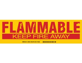 FLAMMABLE KEEP FIRE AWAY Label, Red on Yellow, 3.5" H x 12" W x 0.006" D