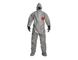 Tychem® 6000 Coverall. Hooded (Respirator Fit) Attached Socks, Outer boot flaps, Attached gloves. Storm Flap. Taped Seams, 6/CS, Gray