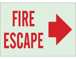 BradyGlo Fire Escape Sign, 7" H x 10" W x 0.063" D, Red on Glow, Polystyrene