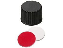 Screw Cap, Polypropylene, Black, 8 mm, Closed, UltraClean Silicone/Red PTFE Septa; 1000/pk