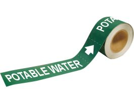 Self-Adhesive Pipe Marker: POTABLE WATER, 2" H x 12" W, Roll of 25 Each, Fits Pipes 2.5" Dia. Thru 6" Dia.