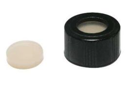 SCREW CAP OPEN SEPTUM PP/RUBBER/PTFE BK