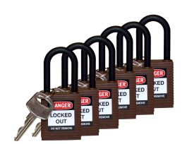 Standard Key Retaining Lockout Nylon Padlock 1.5 in Nylon Shackle KA Brown 6PK