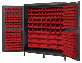 CABINET W/264 RED BINS STEEL 72X24X84IN