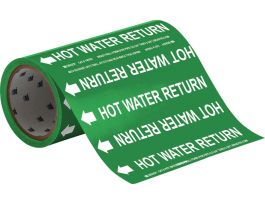 Hot Water Return Pipe Marker, 30' H x 8" W, Roll of 30', Fits Pipes 2" Dia. or Smaller