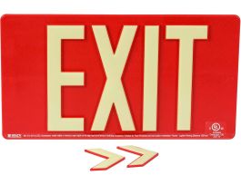 BradyGlo Exit Sign, Red, 9.5" H x 17.25" W x .25" D, Wall Mounted