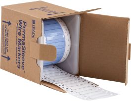 PermaSleeve Heat Shrink Wire and Cable Labels 3/16" Dia for 3" Core Printers - 2" White Single-Sided