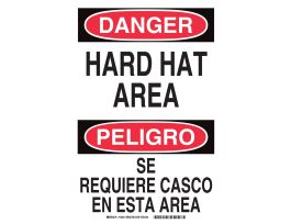 DANGER Hard Hat Area/Se Requiere Casco En Esta Area Sign, 14" H x 10" W x 0.006" D, Polyester
