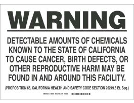 WARNING Detectable Amounts Of Chemicals Known To The State Of California To Cause Cancer Sign, 7" H x 10" W x 0.1" D, Fiberglass