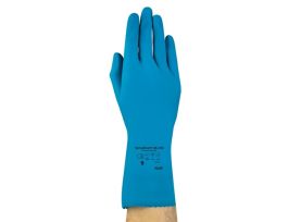 VERSATOUCH  12" Nat'l Sky Blue. 17mil Natural Rubber Latex, Fishscale Grip, Pinked Cuff