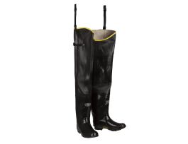 BLACK HIP BOOT WITH ADJUSTABLE STRAPS, PLAIN TOE, COTTON LINED, 32-INCH LENGTH