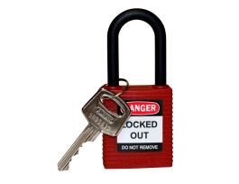 Standard Key Retaining Lockout Nylon Padlock 1.5 in Nylon Shackle KD Red