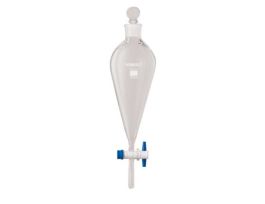 Borosil® Glass Separatory Funnels Pear Shape with stem PTFE Stopcock I/C Glass stopper, USP Type I Borosilicate 3.3, ISO 4800, 2L (2000mL), 10/CS
