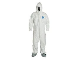 Tyvek® 400 Coverall, Respirator Hood, Elastic Wrists and Waist, Att. Skid-Resistant Boots, Serged Seams, 25/CS, White