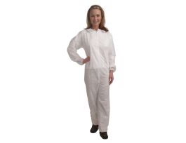 HEAVY WEIGHT, WHITE POLYPROPYLENE COVERALL, ZIPPER FRONT AND COLLAR, ELASTIC WRISTS & ANKLES