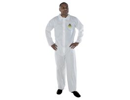 DEFENDER™ WHITE MICROPOROUS COVERALL, ZIPPER FRONT AND COLLAR, ELASTIC WRISTS AND ANKLES