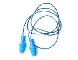 ENCORE™ BLUE METAL DETECTABLE REUSABLE TPR EAR PLUGS, BLUE PVC CORD, NRR 27 DB, 100 PR/BOX,