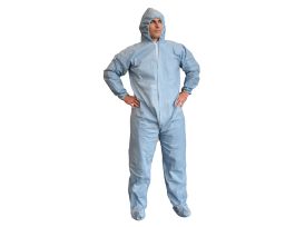 DEFENDER FR™ BLUE LIMITED FLAME RESISTANT COVERALL, ELASTIC WRISTS & BACK, HOOD & BOOTS